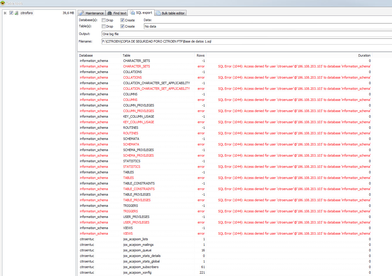 El mismo programa HeidiSQL tiene opciones de mantenimiento y reparacion