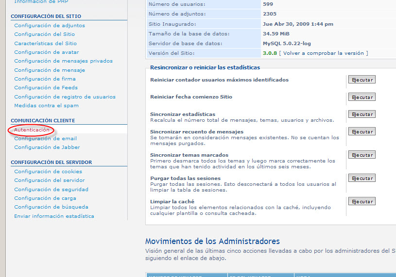 Al clikear sobre el "AUTENTICACION" me sale el siguiente error