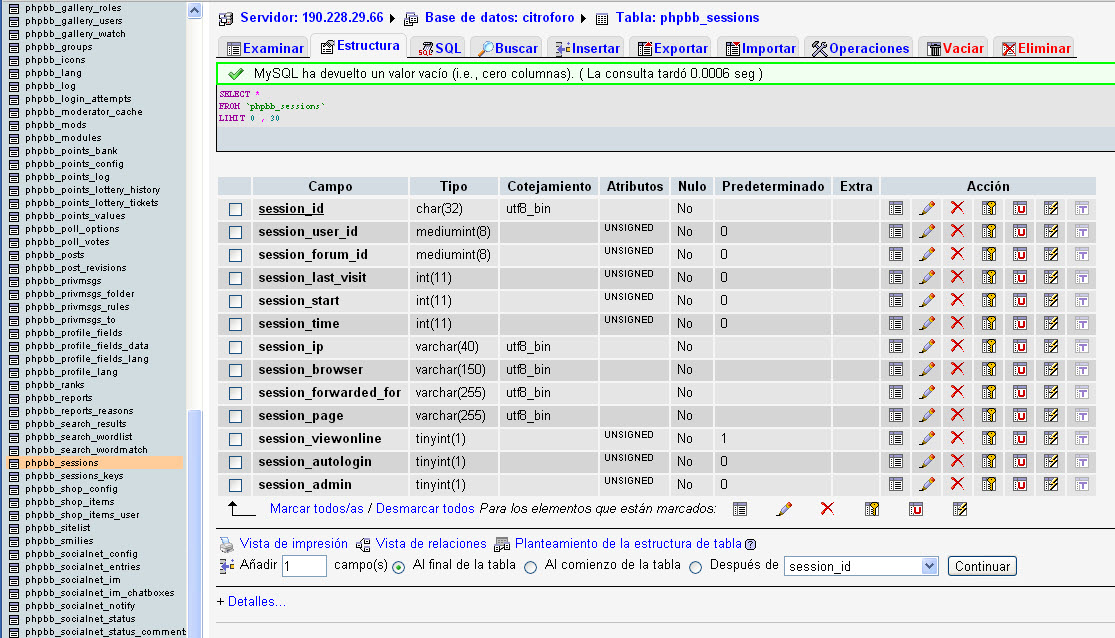 Así quedó la nueva Tabla de phpbb_sessions